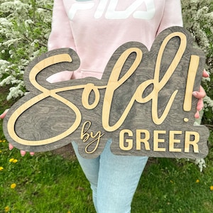 realtor sold sign with logo and name wood plaque