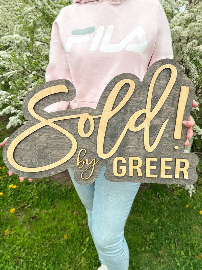 realtor sold sign with logo and name wood plaque