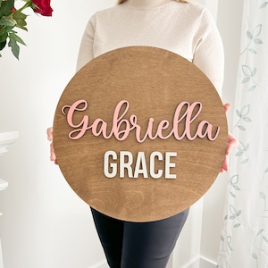 Round wood nursery name sign, name sign for nursery girl, boy, above crib sign baby shower gift, nursery decor, boho nursery, name board