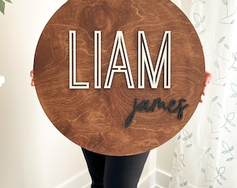 Round wood nursery name sign for nursery girl boy above crib sign baby shower gift nursery decor boho nursery name board CAUS