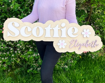 Custom Wood Nursery Name Sign: Laser Cut Baby Room Decor