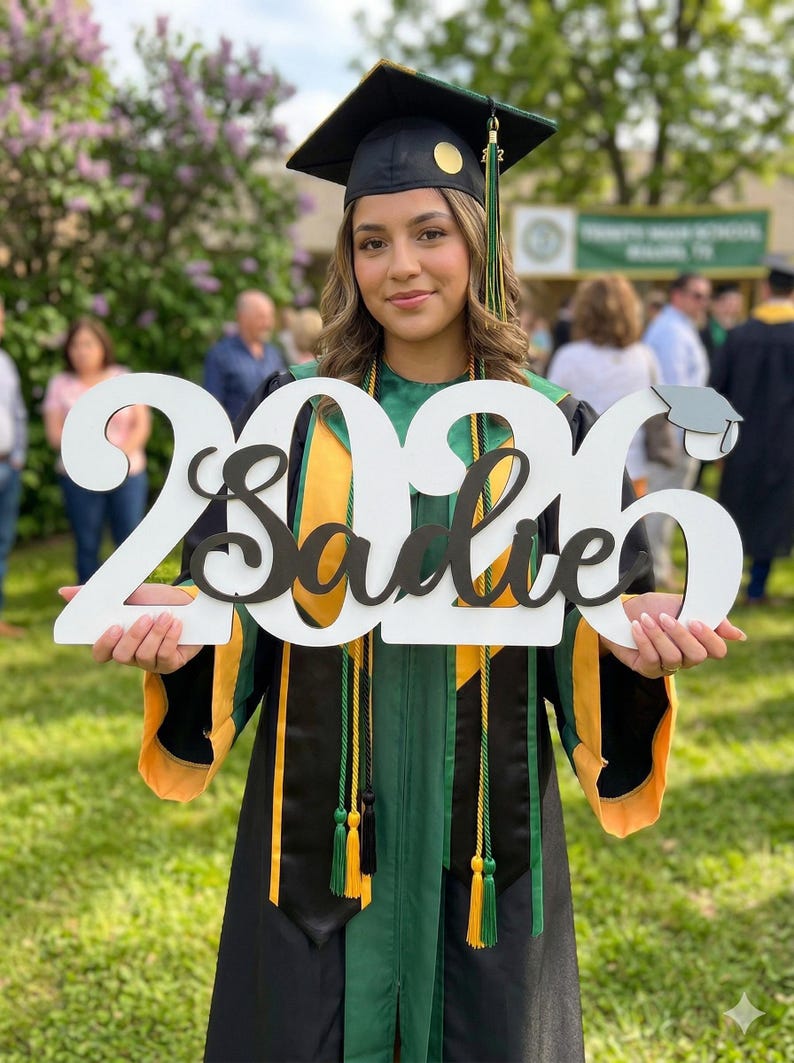 graduation table decor with custom sign centerpiece