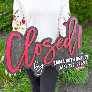 Realtor Sold Sign Wooden Real Estate Closing Sign Custom Closed by Key Prop Realtor Marketing Branding Decor
