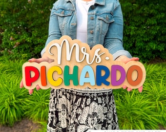 Personalized Teacher Name Sign | Rainbow Classroom Door Decor