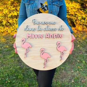 Personalized Teacher Sign – Custom Classroom Door & Desk Signs for Teacher Gifts Appreciation with Flamingo