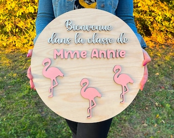 Personalized Teacher Sign – Custom Classroom Door & Desk Signs for Teacher Gifts Appreciation with Flamingo