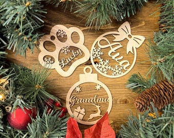 Custom Name Christmas Ornament – Laser Cut Wood Holiday Gift Tag