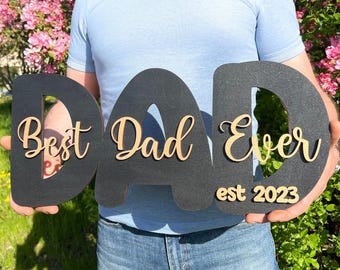 Gifts for Dad Fathers Day Gift from Daughter, Father's Day Gift from Wife, First Father's Day Gift from Kids, Personalized Wooden Name Sign