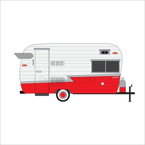 Camper Drawing, Vintage Trailer, Vintage Camper, Classic Camper, Shasta Trailer, Travel Trailer, Shasta Camper, Retro Camper, Retro Trailer