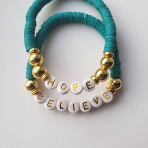 Word Bracelets|Hope Bracelets|Believe Bracelets|Ovarian Cancer Awareness Bracelets|Ovarian Cancer Survivor|Teal Beaded Bracelets|Teal Ribbon