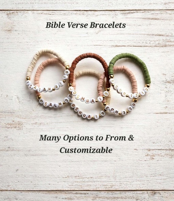 Bible Verse Beaded Bracelets, Word Bracelets, Faith Bracelets, Bible Verses, Faith Jewelry, Scripture Jewelry, Customizable, Joshua 1:9