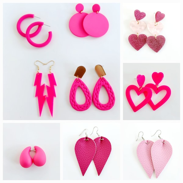 Pink Earrings | Fun Earrings | Bright Pink Earrings |Heart Earrings |Breast Cancer Awareness|Valentines Day Earrings