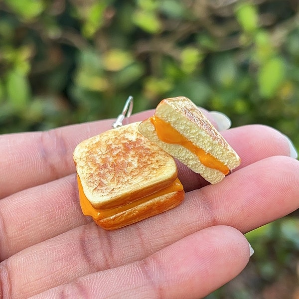 Grilled Cheese Earrings | Lightweight Hypoallergenic 925 Sterling Silver Polymer Clay Food Jewelry