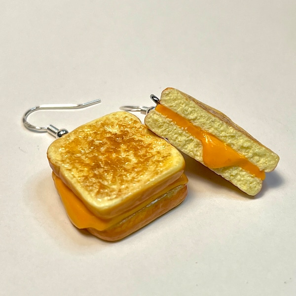 Grilled Cheese Earrings | Lightweight Hypoallergenic 925 Sterling Silver Polymer Clay Food Jewelry