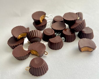 Peanut Butter Cup Drop Dangle Earrings | The Clay Foodie Mismatch Polymer Clay Handmade Gift