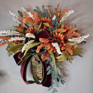 Autumn Sunflower Door Basket with Velvet Bow, Fall Wall Décor