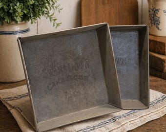 Set of 2 Vintage Swans Down Cake Flour Baking Pans | Antique Metal Cake Tins | Farmhouse Kitchen Decor | Primitive Rustic Bakeware