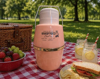 Jarra termo vintage rosa Mascot Cool'r / Nevera portátil aislada de fibra de vidrio de los años 50, fabricada en EE. UU.