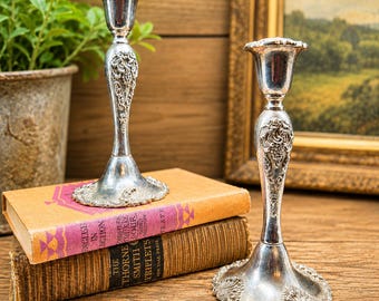 Vintage Godinger Silver Plated Candlestick Holders | Ornate Floral Candle Holders | Elegant Traditional Home Decor