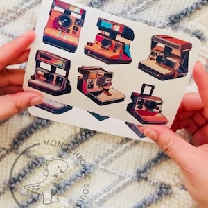 Retro Holographic Polaroid Sticker Sheet - Colorful Vintage Decal