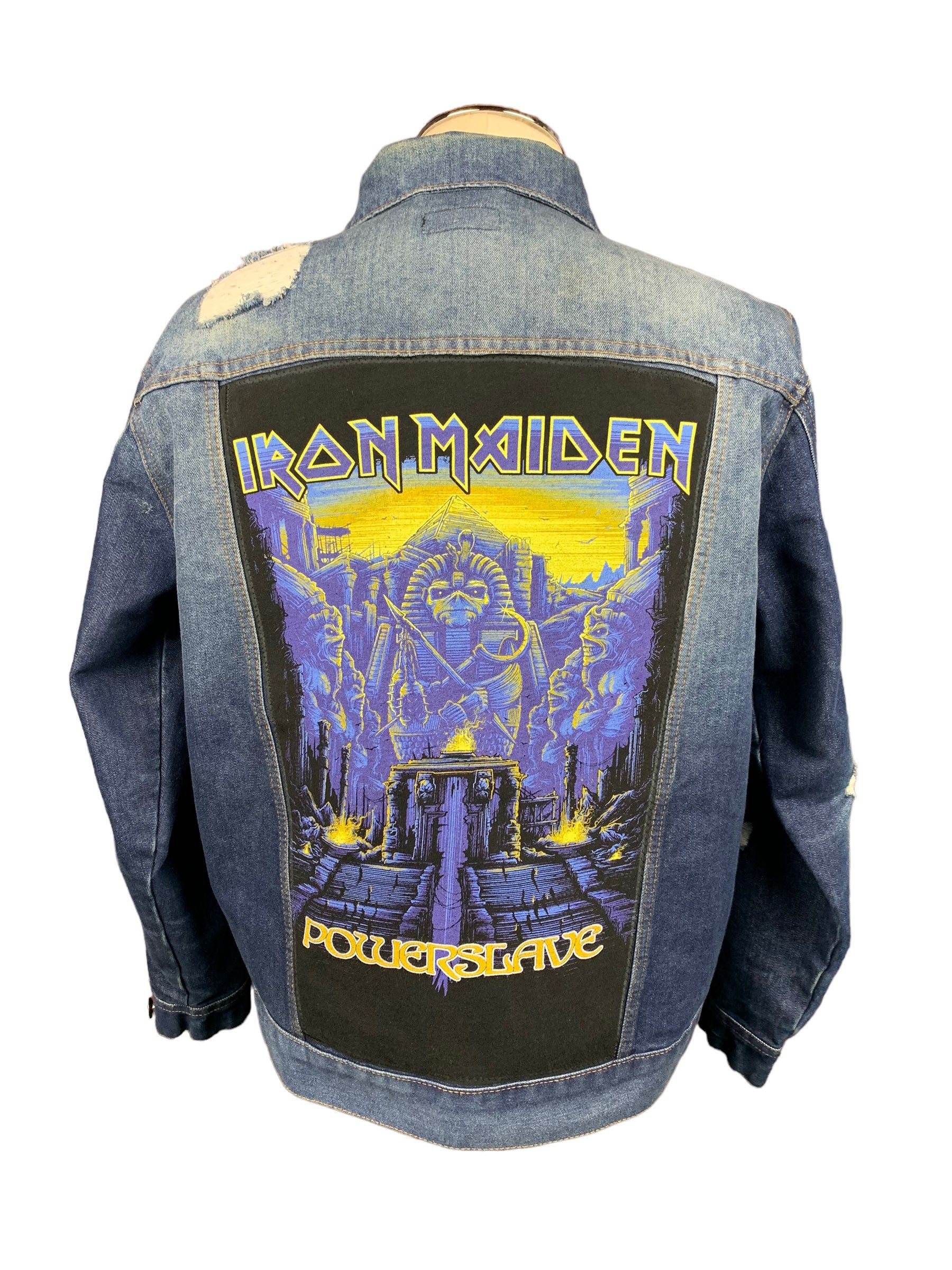 Custom Iron Maiden Back Patch Denim Jacket Upcycled Etsy