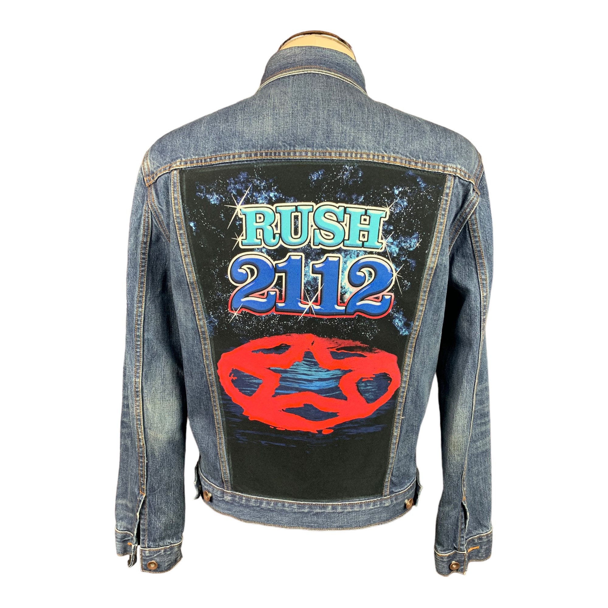 Custom Rush Back Patch Denim Jacket Upcycled Sustainable - Etsy Hong Kong