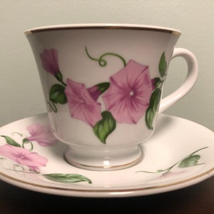 Vintage Teleflora Pink Morning Glory Teacup and Saucer