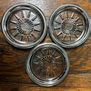 Set of 3 Crystal and Silver Plater Coasters