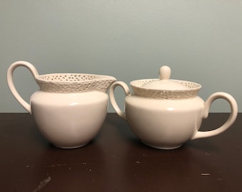 Vintage I. Godinger Co. Cream Lace Creamer and Sugar Bowl Set