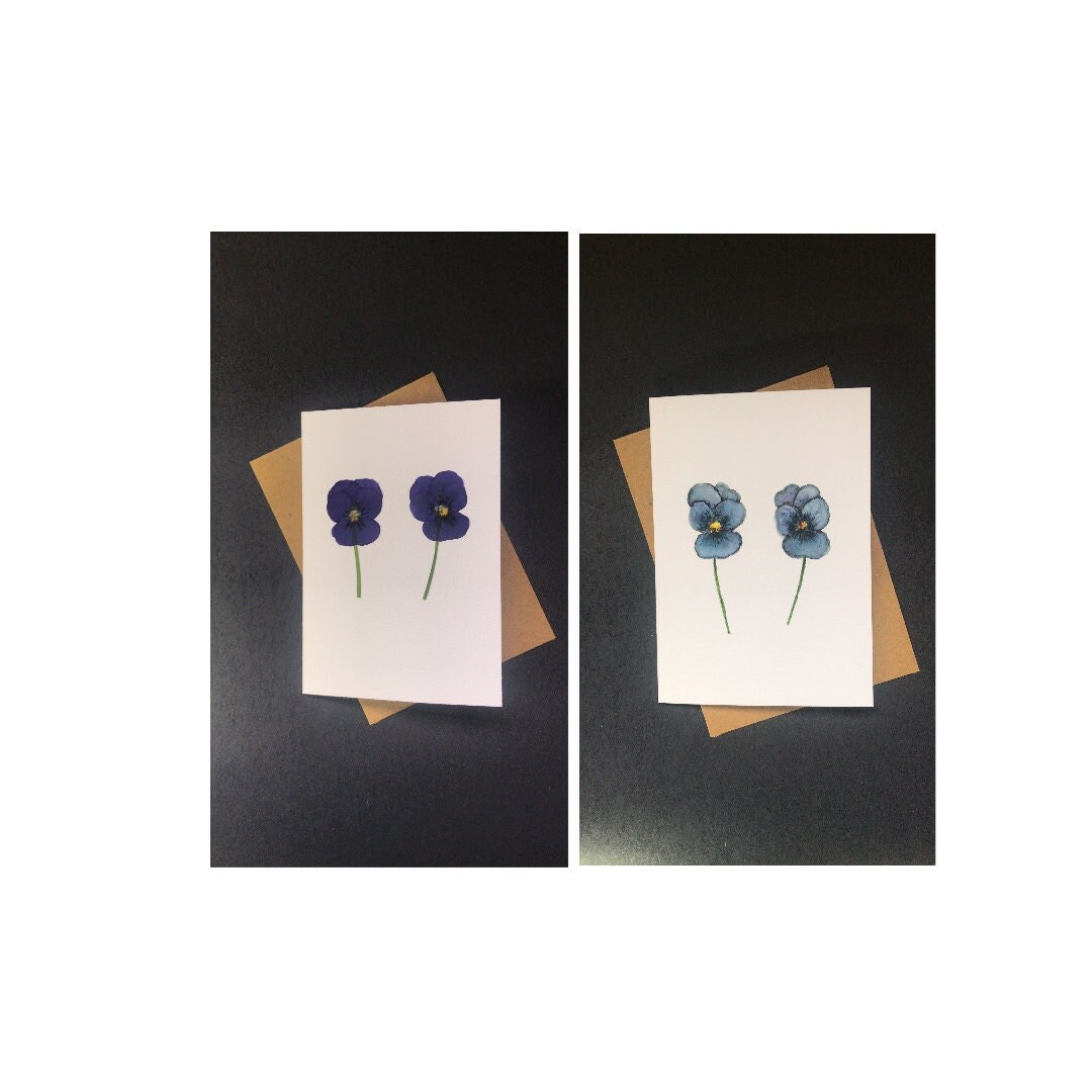 Dried Violets and Drawn Violets Card Set Blue Purple Etsy