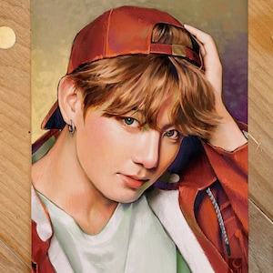 BTS Fanart - Jungkook in Rot 5x7&quot; Mini Wand kunstdruck