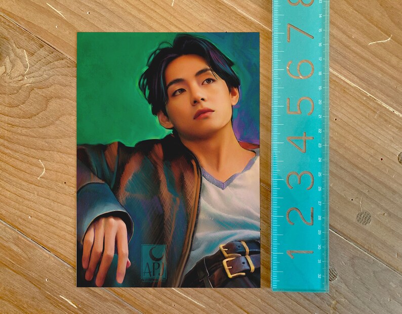 BTS Fanart Teal Taehyung 5x7 Mini Art Print Etsy
