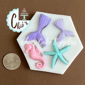 Mermaid Tail, Seahorse, Starfish Silicone Mold. Under the Sea themed.