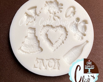 Wedding / Anniversary Themed Silicone Mold, cavities
