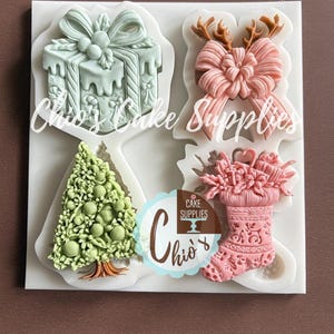 Christmas Silicone Mold: Tree, Bow, Present, and Stocking cavities