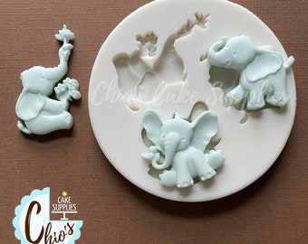Stampo in silicone a forma di elefante, 3 cavità, 3 design diversi.