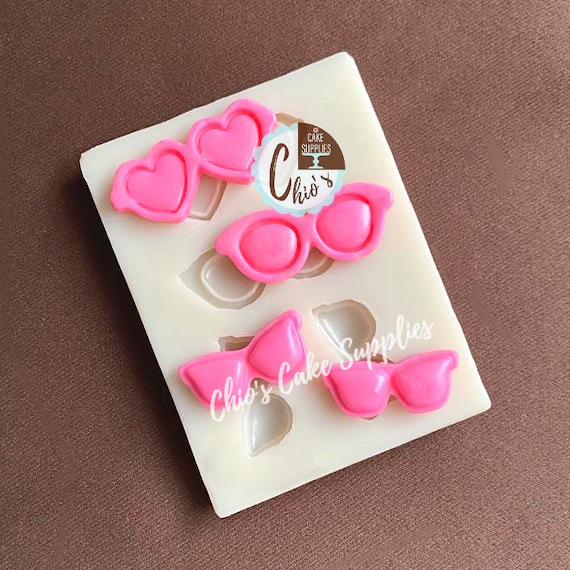 Glasses, sun glasses silicone mold,  heart shape sunglasses, 4 cavities, 3 different designs