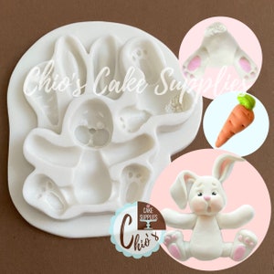 Rabbit / Easter Bunny silicone mold with carrot and rabbit bottom cavities.
