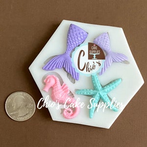 Mermaid Tail, Seahorse, Starfish Silicone Mold. Under the Sea themed.