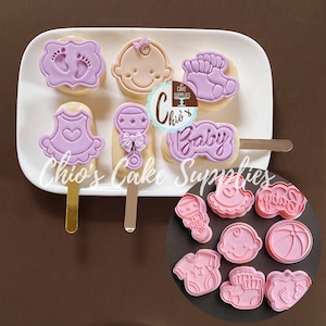 Baby Shower Themed Cookie Cutter With Stamp 16 pieces set, Style 01