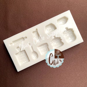 Baking Themed / Flour and Sugar Canister, Cutting board Silicone Mold, 9 different cavities