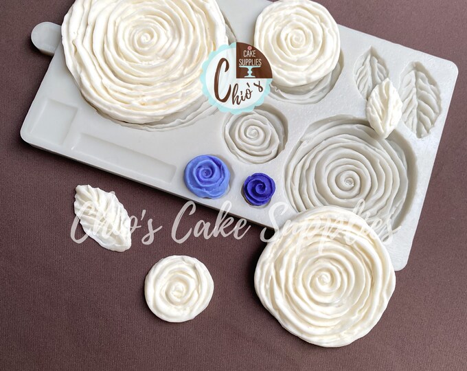 Big and Small Ruffle Roses & Leaves Silicone Mold - Etsy