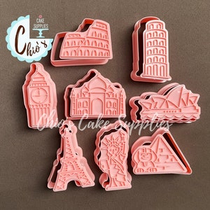 Travel Themed, 8 countries Cookie Cutter With Stamp, 16 pcs Set
