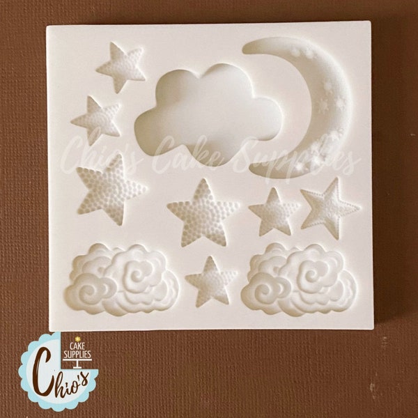Moule en silicone nuages, étoiles et lune