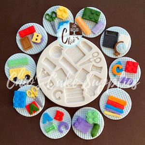 School Theme Silicone Mold: Notebook, Bus, Globe, ABC