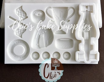 フォーミュラワンをテーマにしたシリコン型：3Dレースカー、旗、カップ、ヘルメット、タイヤの空洞