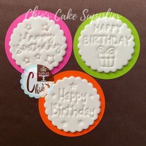 Happy Birthday Fondant Embosser Stamp, 2.5&quot; diameter