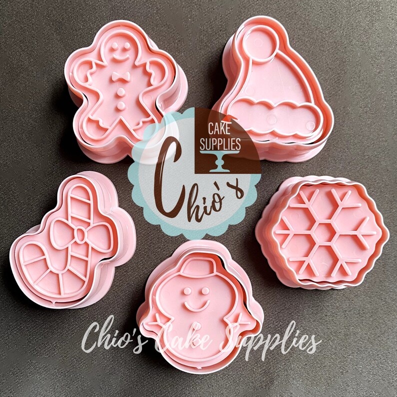Mini Gingerbread Man Cookie Cutter & Embosser Set – Christmas Fondant Cutter – Small Plastic