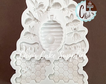 Bee themed / Honeycomb, bees, honey Silicone Mold. 12 different cavities