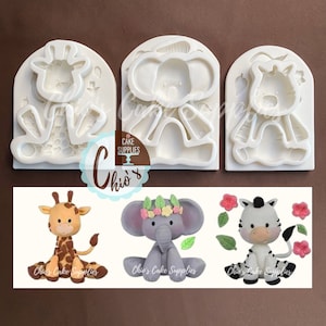 Cake Topper Size 3D Elephant, Giraffe, and Zebra Jungle / Safari Animal Silicone Molds